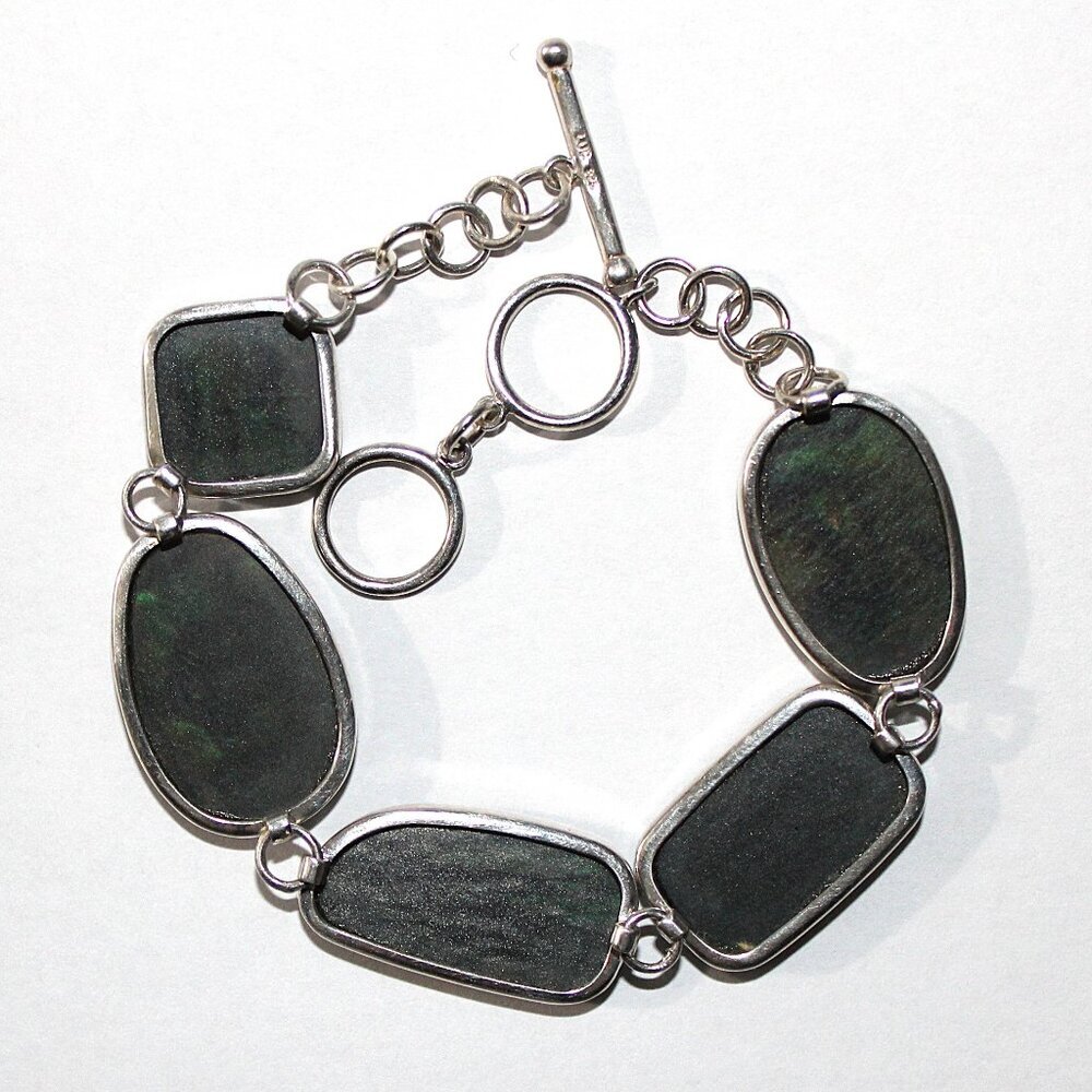 Lucas Lameth Coldwater Creek Sterling Silver Abalone Bracelet 8 Inches - Picture 2 of 5